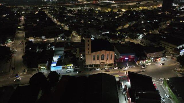 Itaquera neighborhood in S&atilde;o Paulo at night. Aerial view.