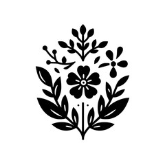 Elegant Black and White Floral Emblem, Minimalist Design, Vector Art