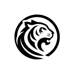Black and White Tiger Head Logo in Circle: Vector Graphic Design