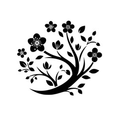 Elegant Black and White Blossom Tree Silhouette Illustration