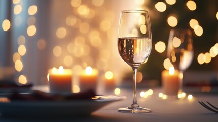 Wine glass on table at event