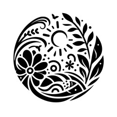 Black & White Floral Mandala: Nature's Harmony