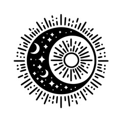 Celestial Harmony: Sun, Moon, and Stars Black and White Symbol