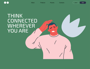 Thinking people, modern flat vector concept illustration- man standing thoughtfully, looking forward, bubble near his head Metaphor for reflection, analysis, introspection, contemplation, deep thought