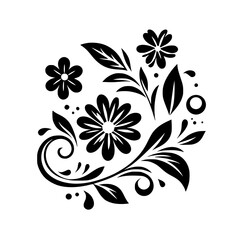 Black Floral Vector Design: Decorative Flowers and Leaves on White