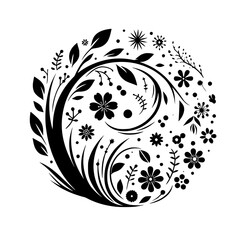 Elegant Black & White Floral Circle Illustration