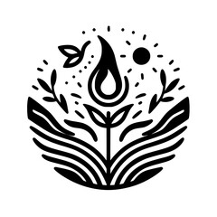 Black and White Floral Illustration: Nature Emblem