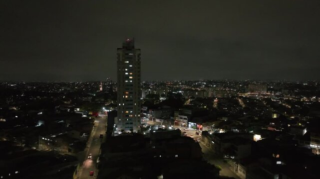 Itaquera neighborhood in S&atilde;o Paulo at night. Aerial view.