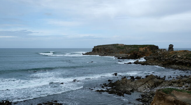 dramatic view of the rocks of papoa in peniche (portugal)