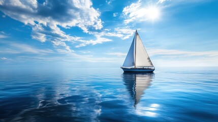 Obraz premium A sailboat glides across a tranquil, sunlit sea.