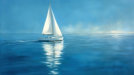 Obraz premium A tranquil sailboat glides across a serene azure sea.