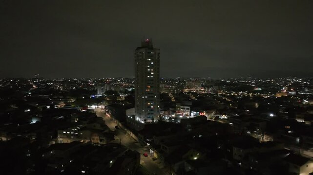 Itaquera neighborhood in S&atilde;o Paulo at night. Aerial view.