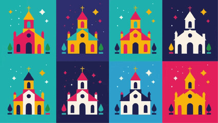 Colorful Church Icons, Geometric Design Set

