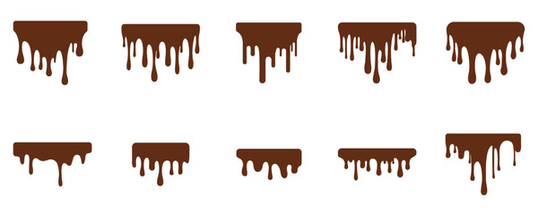 Realistic melted chocolate drip vector design with glossy brown swirl and flowing texture effect,dessert topping style illustration perfect for food banners,sweet product packaging and bakery graphics