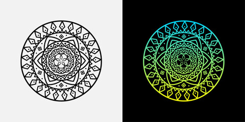 Intricate mandala design vector with radial symmetry and traditional floral pattern, ornamental circular line art, decorative bohemian style artwork for wall decor, tattoo template or spiritual poster