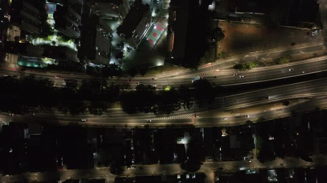 Itaquera neighborhood in S&atilde;o Paulo at night. Aerial view.