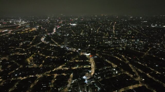Itaquera neighborhood in S&atilde;o Paulo at night. Aerial view.