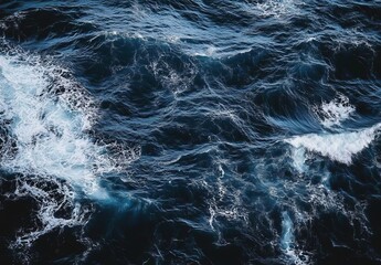 Aerial View of Dark Blue Sea with Waves