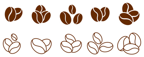 Coffee beans icon vector illustration in minimal line style, hand drawn coffee seed symbol for cafe menu design, food packaging, branding,product label and coffee-related graphic design elements
