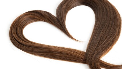 Long brown hair shaped as a heart a symbol of love and beauty Clean white background studio shot