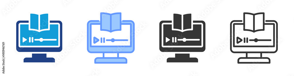 Poster digital education icon set multiple style collection
