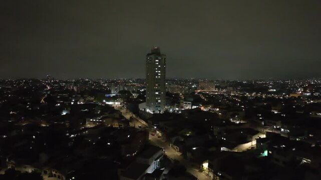 Itaquera neighborhood in S&atilde;o Paulo at night. Aerial view.