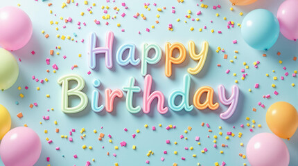 happy birthday greeting card with pastel color and blue background