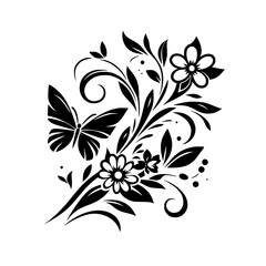 Elegant Black & White Floral Butterfly Design