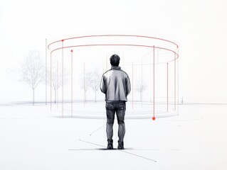 Person looking at trees in graphic design