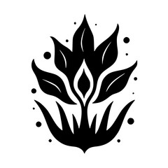 Black & White Floral Vector Illustration: Minimalist Design, Leaves & Dots