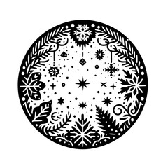 Elegant Winter Circle Ornament: Black & White Festive Design