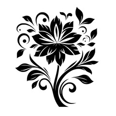 Elegant Black Floral Design on White, Decorative Flourish Element