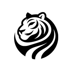 Smiling Tiger Head Logo: Black & White Vector Design