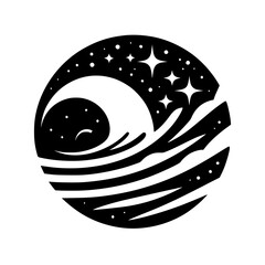 Celestial Wave: Black and White Minimalist Illustration