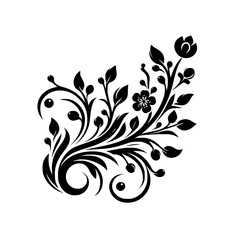 Elegant Black Floral Swirl Design on White Background - Vector Art