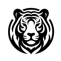 Bold Tiger Head Silhouette - Geometric Design, Black & White Vector