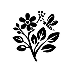 Black & White Floral Illustration with Bee