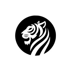 Bold Tiger Head Emblem in Black Circle: Logo Design