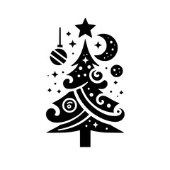 Stylized Christmas Tree Silhouette with Festive Ornaments