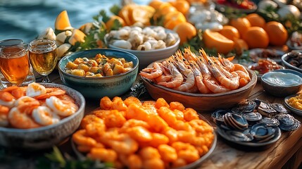 Seafood Buffet on Wooden Table
