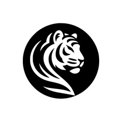 Bold Tiger Head Silhouette in Circle - Minimalist Logo Design