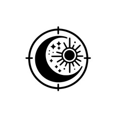 Celestial Harmony: Moon & Sun Emblem in Minimalist Style