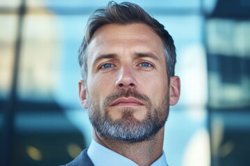 Focused man with blue eyes