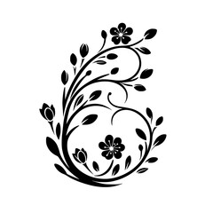 Elegant Black Floral Vine Silhouette: Vector Ornament on White