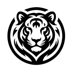 Bold Tiger Face Logo Design: Black & White Geometric Illustration