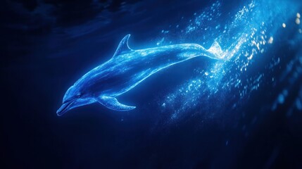 Fototapeta premium Luminous dolphin gliding through the ethereal deep blue ocean water