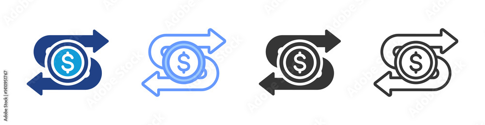 Aufkleber return on asset icon set multiple style collection