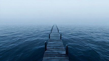 Obraz premium Wooden Pier Extends Into Foggy Ocean