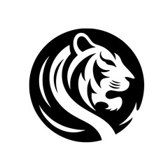 Bold Tiger Head Silhouette in Circle Logo, Vector Graphic