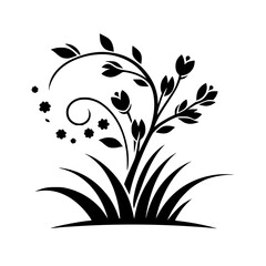 Black and White Floral Silhouette, Minimalist, Elegant, Botanical Design